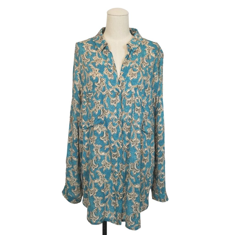 Pilcro Anthropologie Paisley Print Button Down Blouse Blue Sz Extra Large